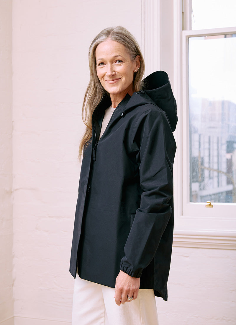 Elements Waterproof Jacket - Women's Hip Length Raincoat | Black